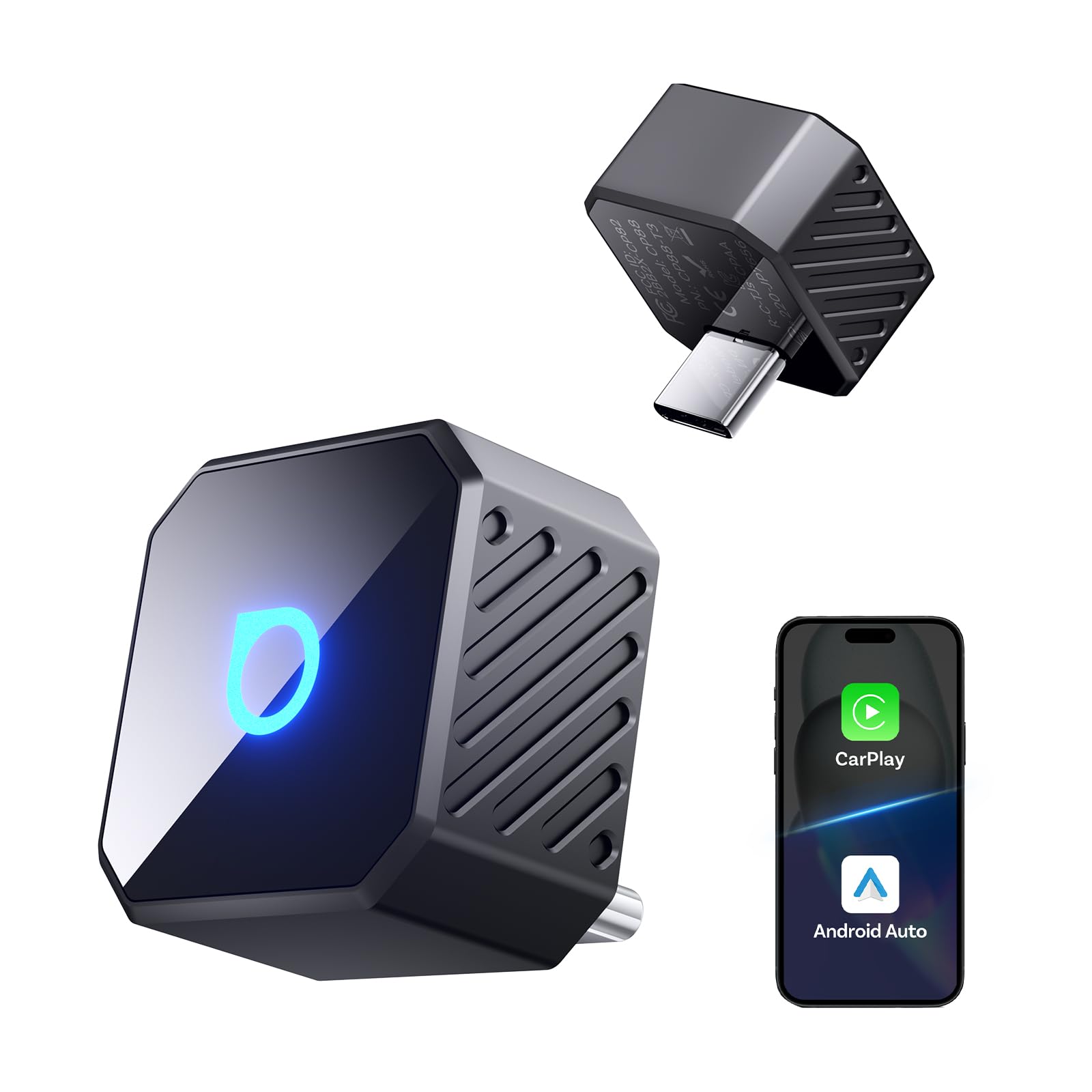 Ottocast Mini Pot USB-C (Type-C Connector Exclusive) Mini CarPlay & Android Auto Wireless Adapter 2025 Model Car Play & Android Auto Radio Compatible with iPhone & Android Smartphones, Genuine Wired