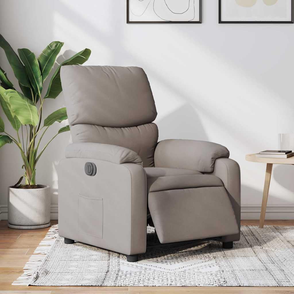 Fotel relaksacyjny, elektryczny, szarobrązowy, z regulowaną funkcją leżenia i wyściełanym oparciem, ergonomiczny fotel telewizyjny z podłokietnikami, kieszeń boczna