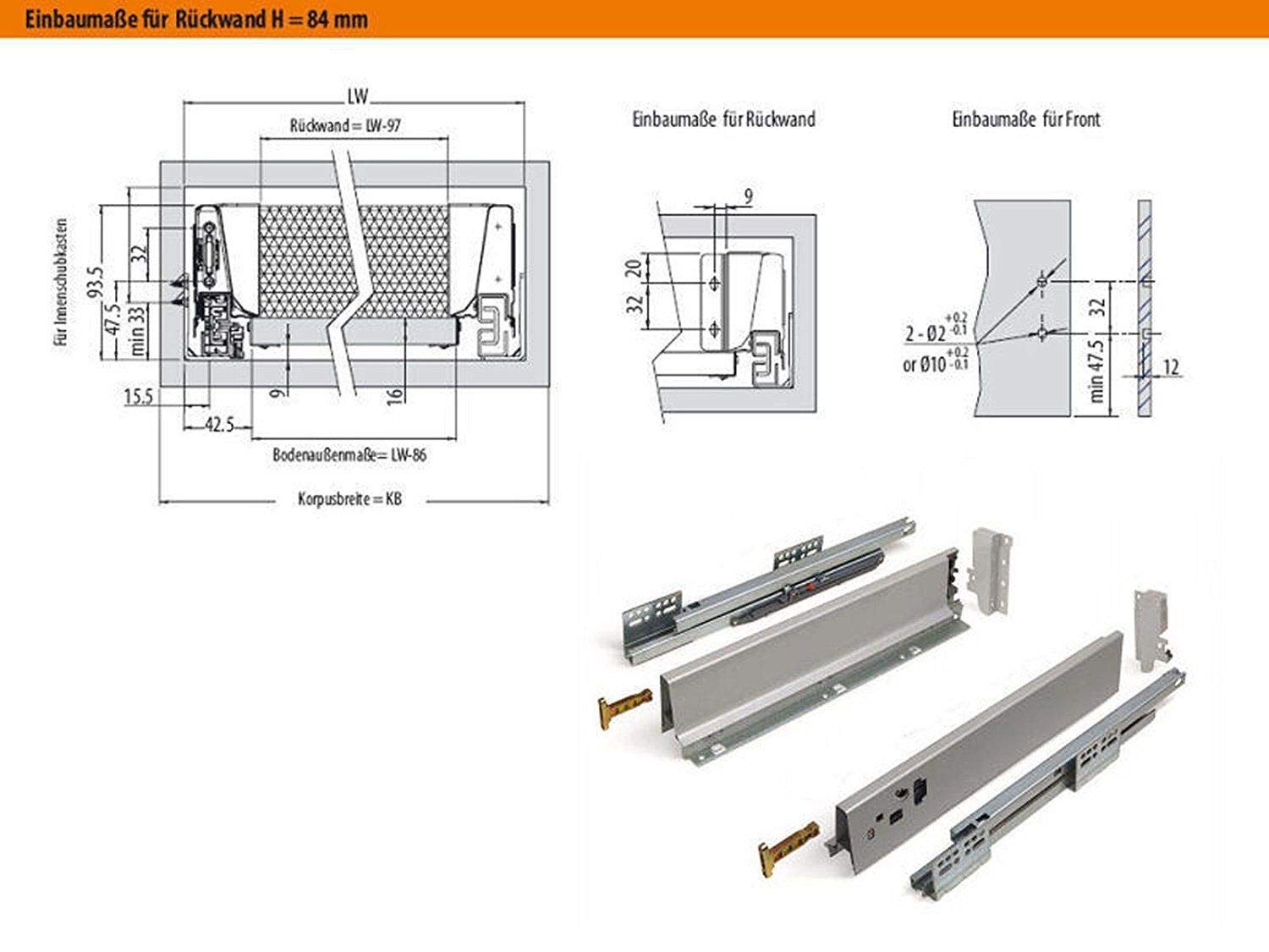 SOTECH Schubkastensystem SO-BOX weiß Höhe: 84 mm Tiefe: 500 mm