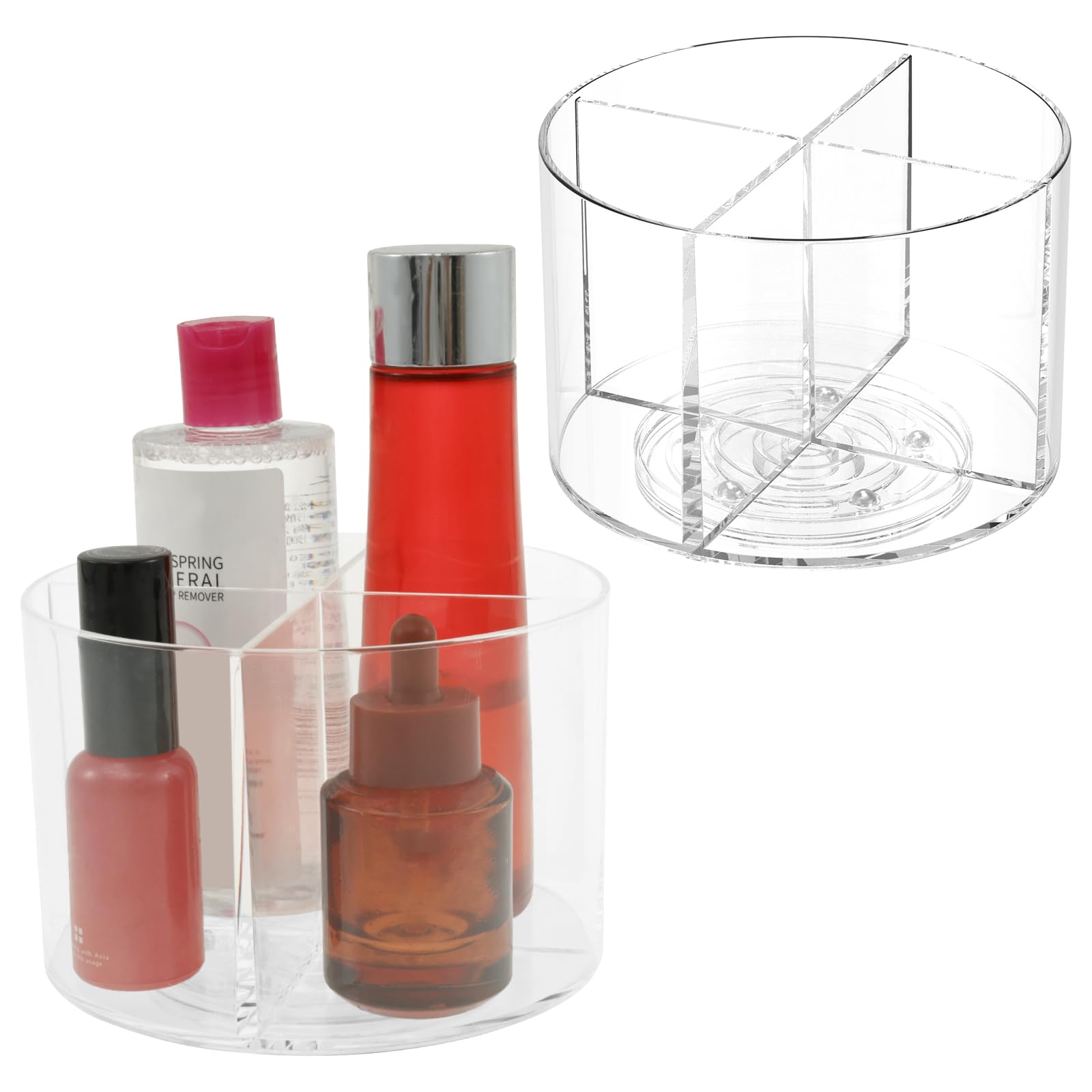 Ghshanog 2 Pack Drink Packet Organizer,Acrylic Water Flavor Packet Storage Container,360° Rotating Beverage Bag Organizer,3 Compartment Tea Bag Holder,Versatile Makeup Rack Separated For Snacks Spices(2 Pack)