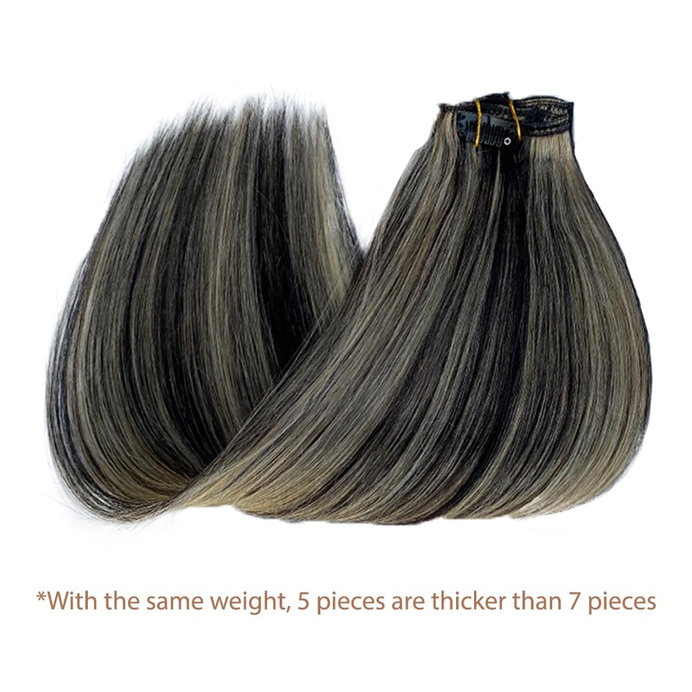 Belaved Clip in Hair Extensions Human Hair Balayage Black Mix Blonde 12 Inch 70g 5Pcs Real Human Hair Extensions Clip in Seamless Remy Clip ins