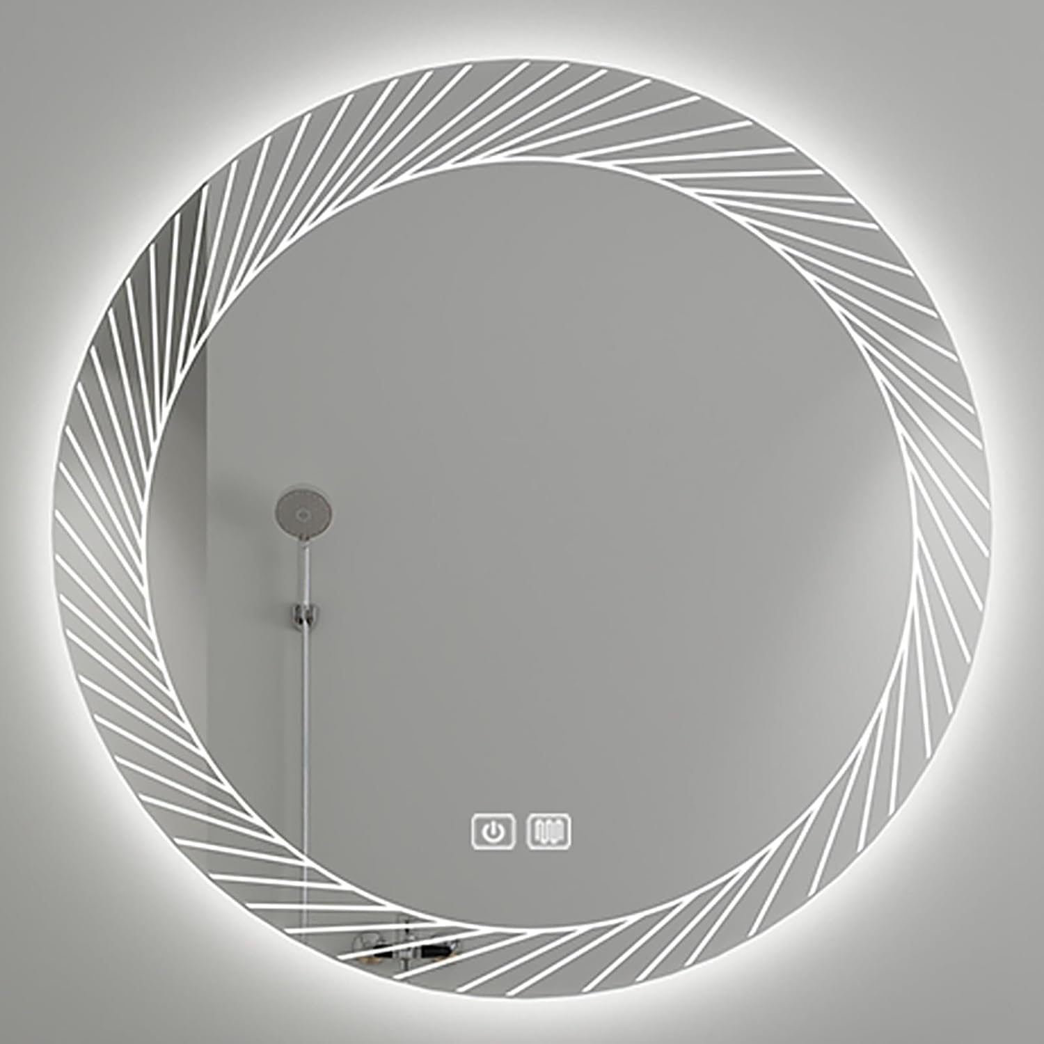 Smart Round Wall Mirror with LED Lighting & Anti-fog | Three-Colour Adjustable Colour Temperature (3000K/4000K/6000K) – Frameless Bathroom Mirror for Makeup, Hallway, Living Room, 80cm(31.5in)