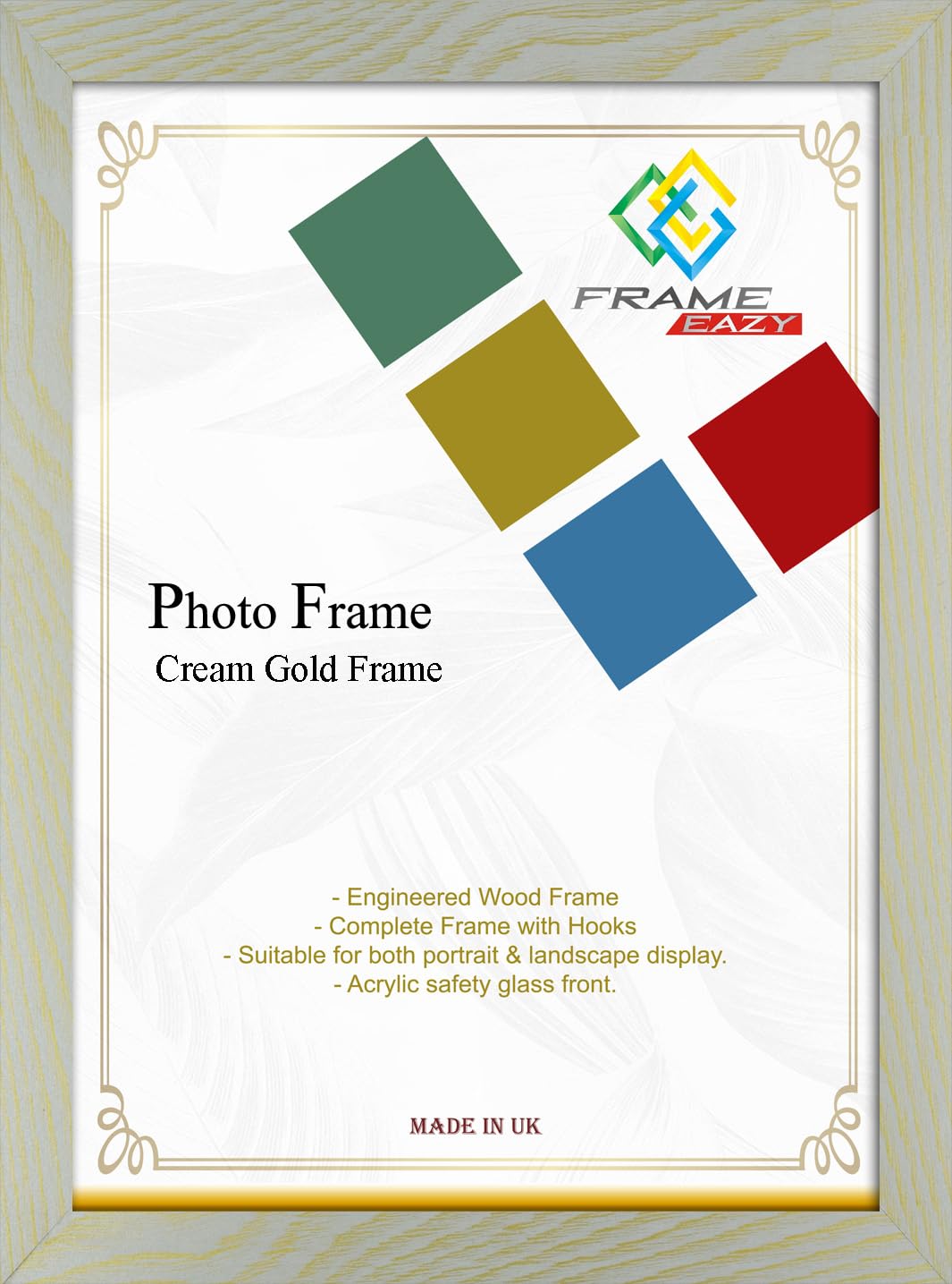Modern Cream Gold 24 x 20 inch Picture Frame In Multiple Colours & Sizes - Frame With Safe Perspex Front & Wall Mounting - 24" x 20" Photo Frame (61 x 50.8cm)