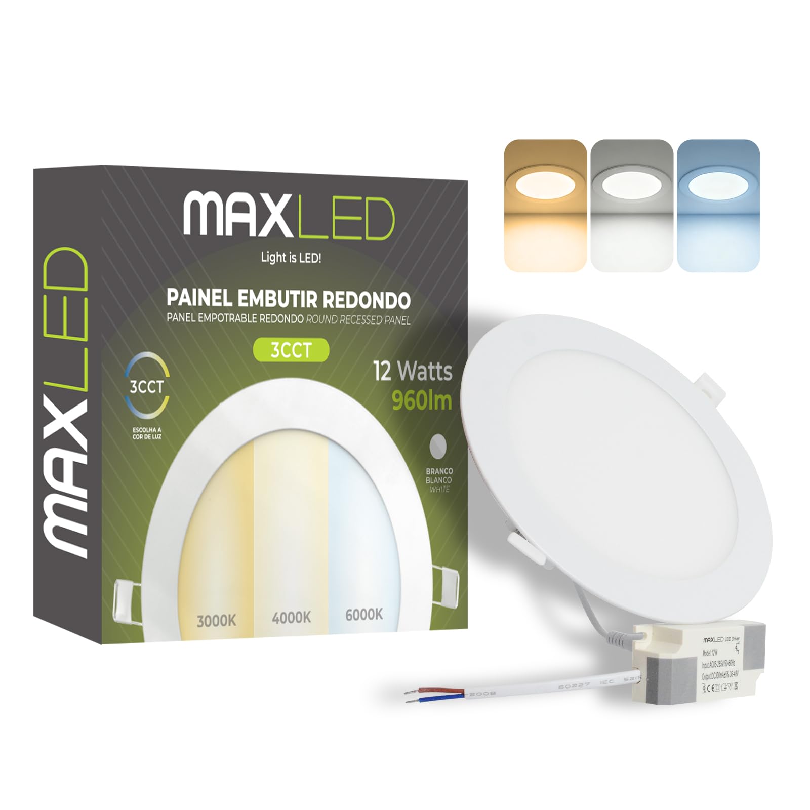 Maxled Light is Led! 12W Round Recessed Ceiling Flat Panel 960lm Down Light Ultra Slim Lamp Warm White 3000K Neutral 4000K Cool 6000K Aluminum Spotlights for Home Kitchen Bathroom No Dimmable