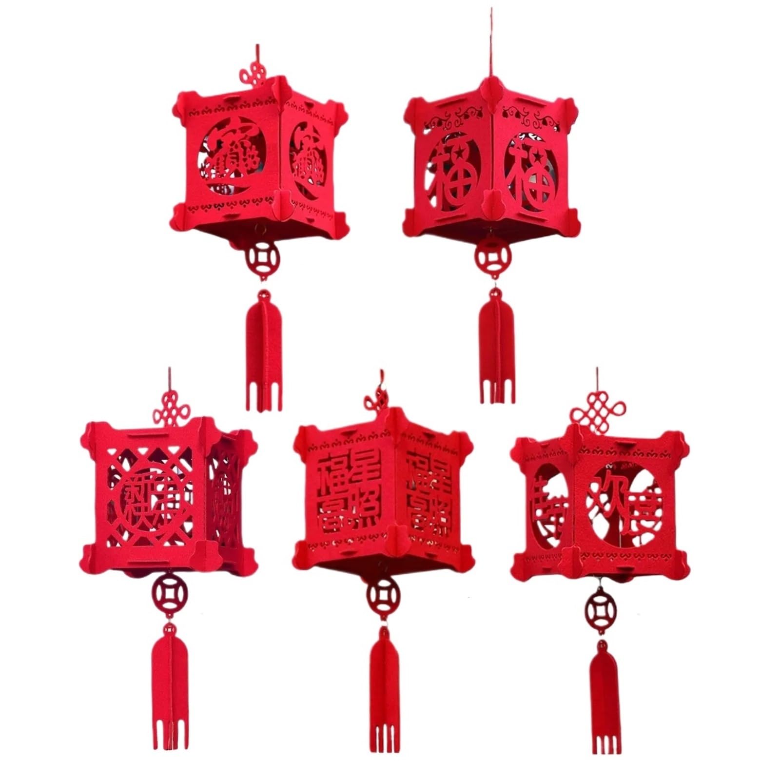 Generico Lucky Cube - Farol de fieltro 3D para decoración del hogar, fiesta de boda de año nuevo (5 unidades, rojo)