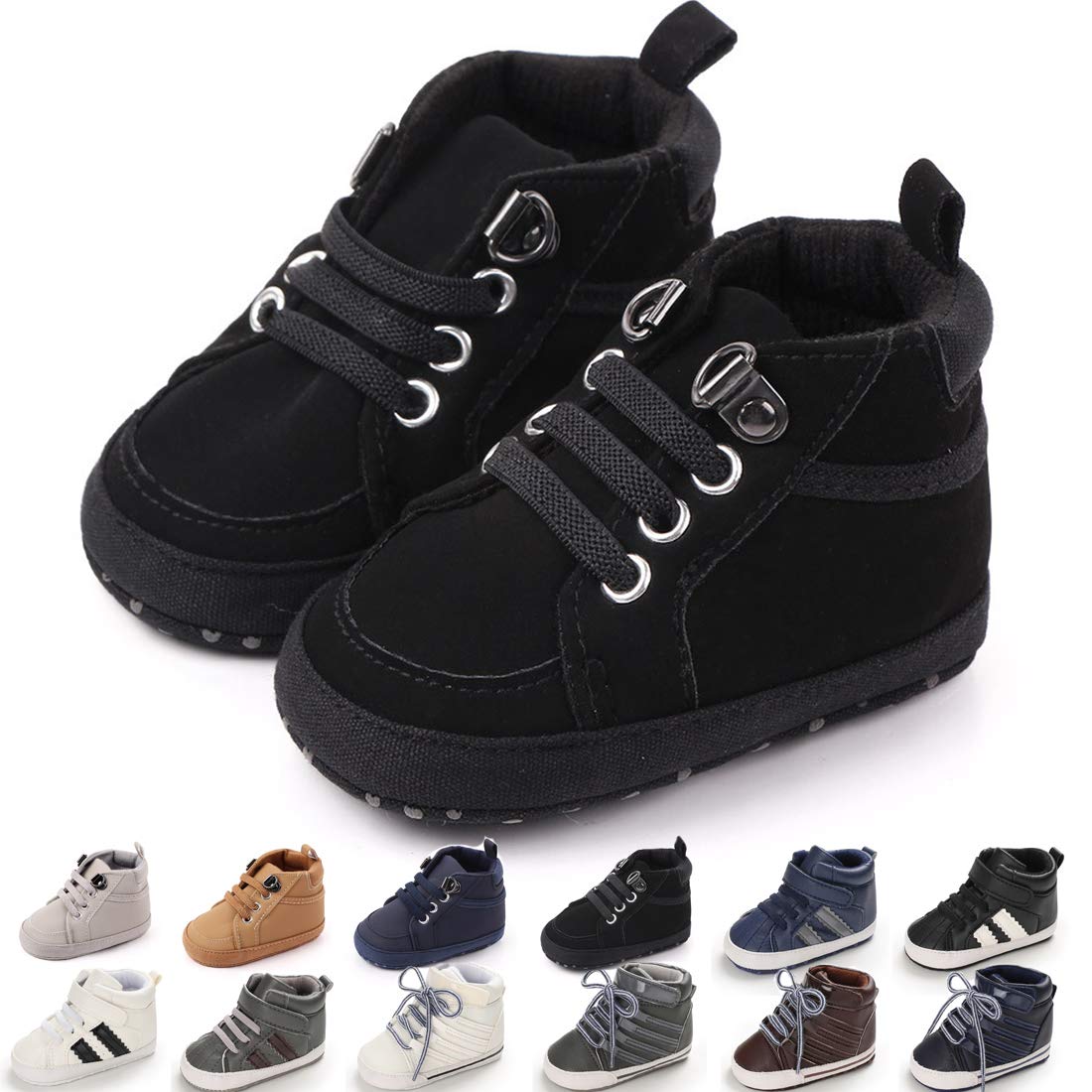 Baby Girls Boys Ankle Sneakers Shoes Soft Sole Toddler First Walker Infant High-Top Newborn Crib Shoes for 3-18 Months