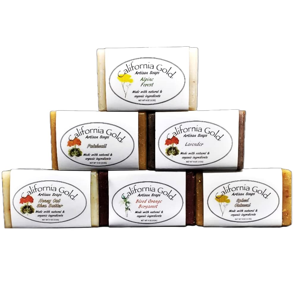 Miniatura 8 de Juego de caja de regalo de jabón en barra, paquete variado con bolsa de ahorro de jabón exfoliante California Gold Artesanal, 6 barras, lavanda,