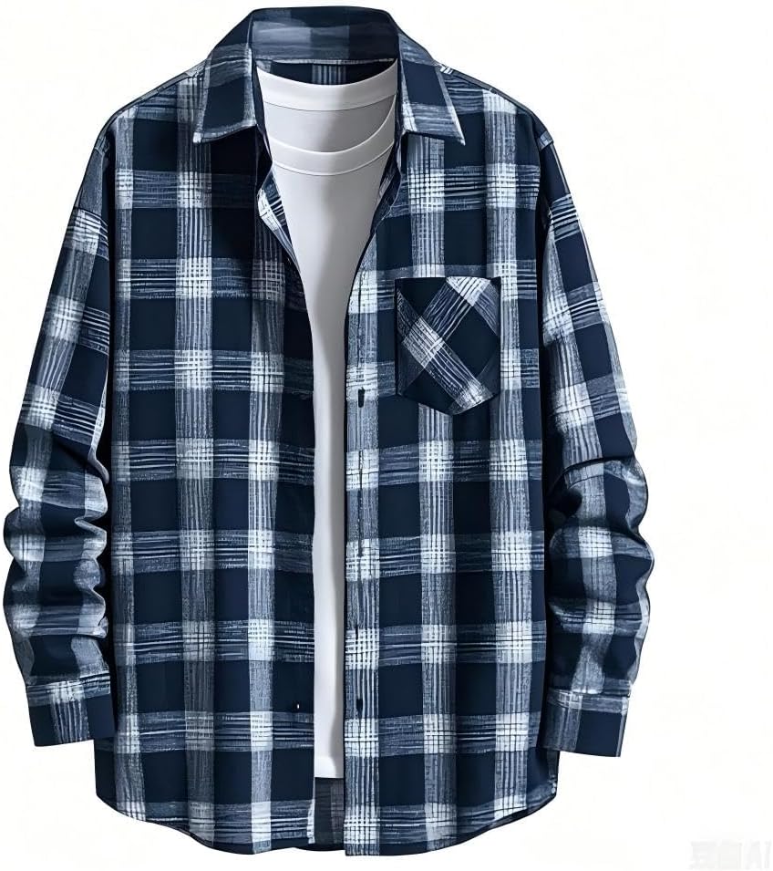NUOREEL Men's Regular Fit Long Sleeve Plaid Flannel Shirt, Button Down Shirts Casual Shirts