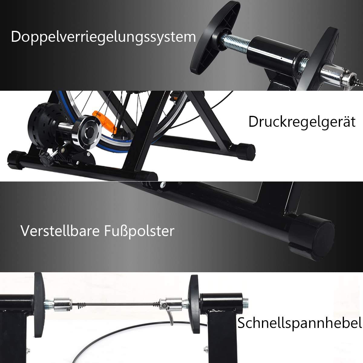 Rodillo de entrenamiento para bicicletas, rodillo de entrenamiento para bicicletas de 26-28 pulgadas, bicicleta estática plegable, cargable hasta 150 kg, fabricado en acero, incl. Soporte Rueda D