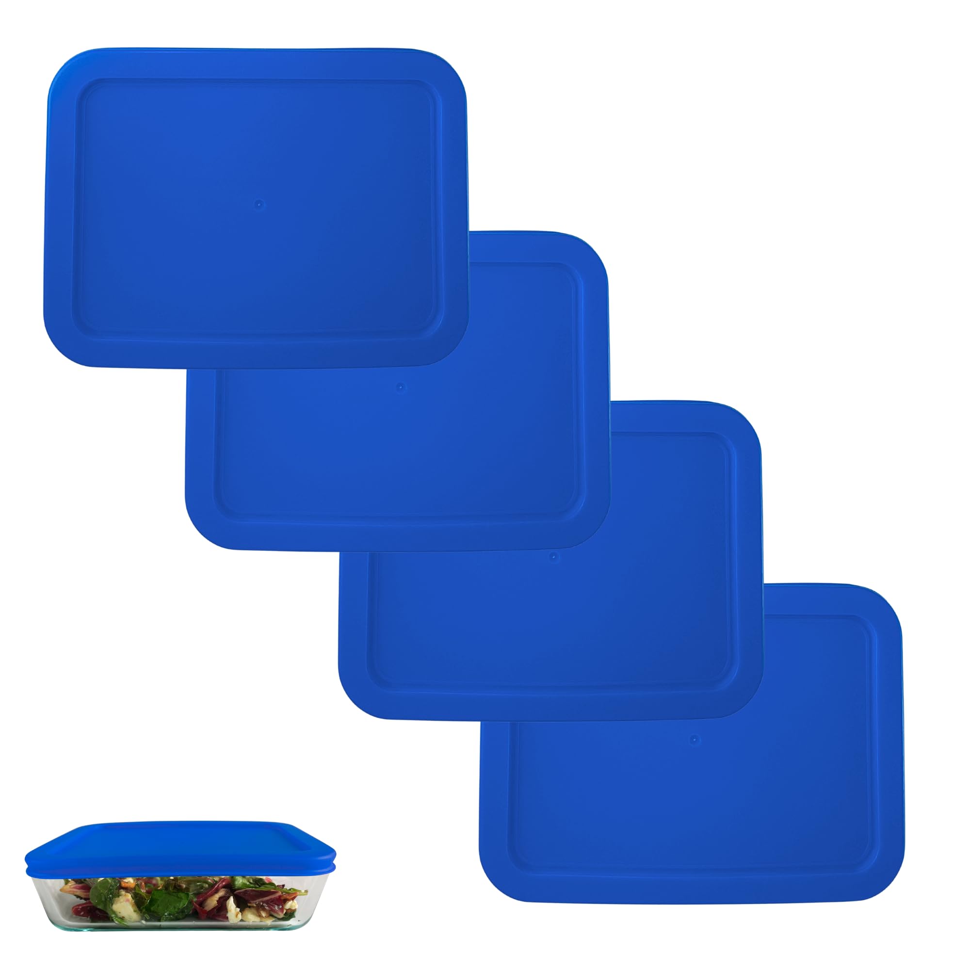 Klareware 3 cup Rectangle Plastic Food Storage Replacement Lids Covers for Klareware and Pyrex 7210-PC Glass Bowls (Container not Included) (4 Pack -