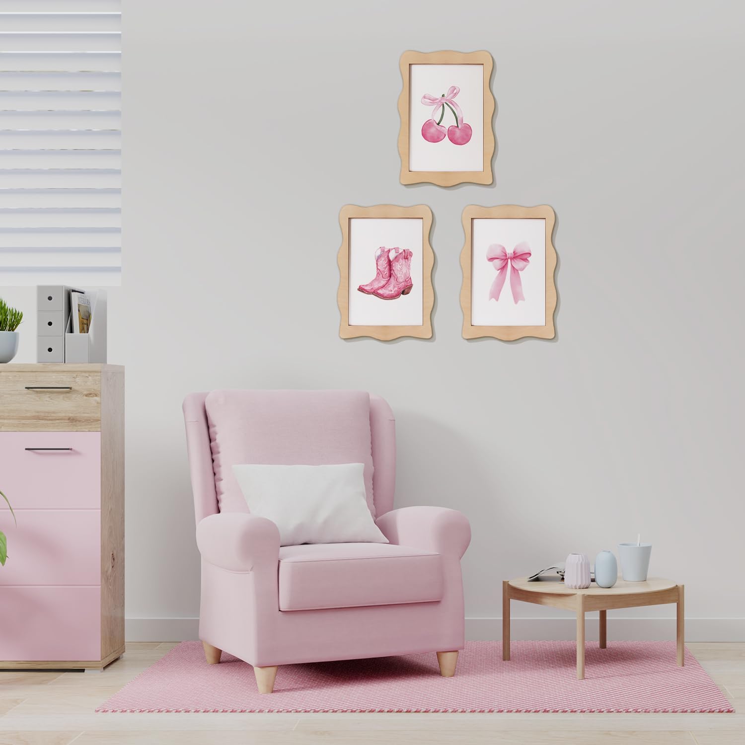 3 PCS Framed Wooden Preppy Room Decor, Vintage Wood Pink Wall Decor Cute Girly Bow Print Aesthetic Funny Decorations for Girls Dorm Bedroom Apartment Living Room