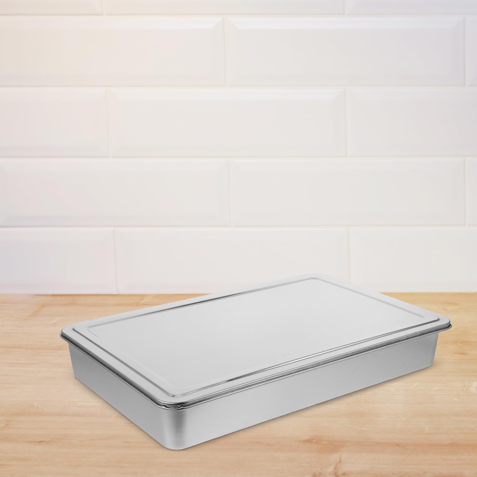 COLLBATH Backform Rechteckig aus Edelstahl mit Deckel 43X28X6cm Luftdicht Verschließbar Platzsparend und Stapelbar für Toasterofen und Backofen Geeignet zum Backen und Aufbewahren von
