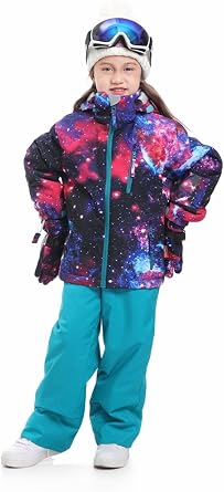 BUMDEEP Kids Girls Boys Two Piece Waterproof Colorful Snowsuits Ski Suits Warm Jackets Winter Pants