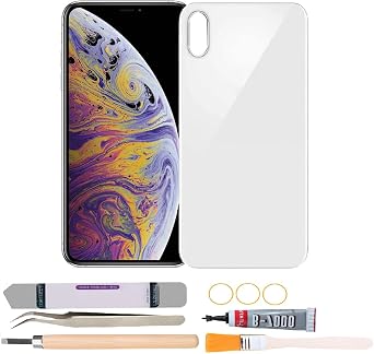 استبدال الغطاء الزجاجي الخلفي الخلفي متوافق مع iPhone Xs Max مقاس 6.1 بوصة مع مجموعات أدوات الإصلاح باللون الأبيض
