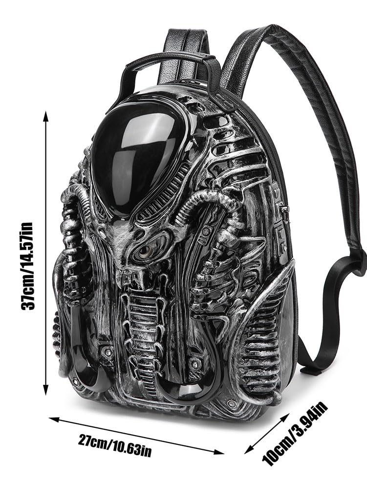 CADWON 3D Xenomorph Shaped Backpack, Y2K Personality Fashionable Travel Handbag Steam Punk for Men Women (black,1pcs)