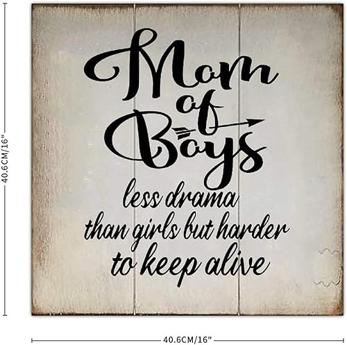 Miniatura 2 de Aihesui Letrero de madera vintage con texto en inglés Mom of Boys Less Drama Than Girls But Harder to Keep Alive ipara colgar en la pared, con cita