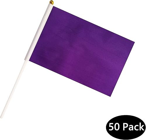 Miniatura 3 de Banderas de palo morado, paquete de 50 banderas pequeñas de mano en palo, decoración de exteriores de 5 x 8 pulgadas, decoraciones de fiesta,