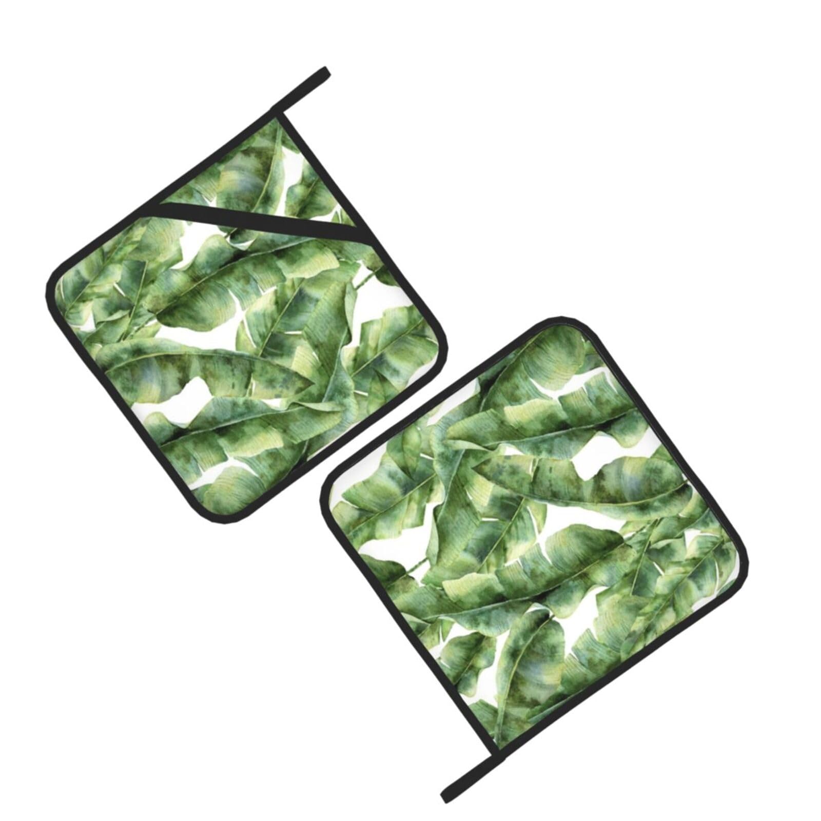 Watercolor Banana Plant Printed Oven Pot Holders Set of 2 Pcs Heat Resistant Kitchen Microwave Potholders for Cooking Baking Grilling