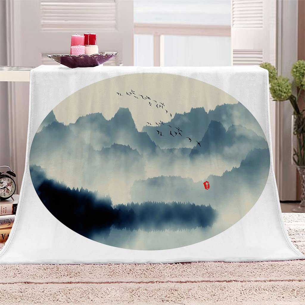 Couverture Polaire en Flanelle 180x220 Brume et Montagnes Couverture de lit Plaid Polaire pour Adultes d'enfants,3D Imprimée Sherpa Couverture Lit en Flanelle pour Canapé