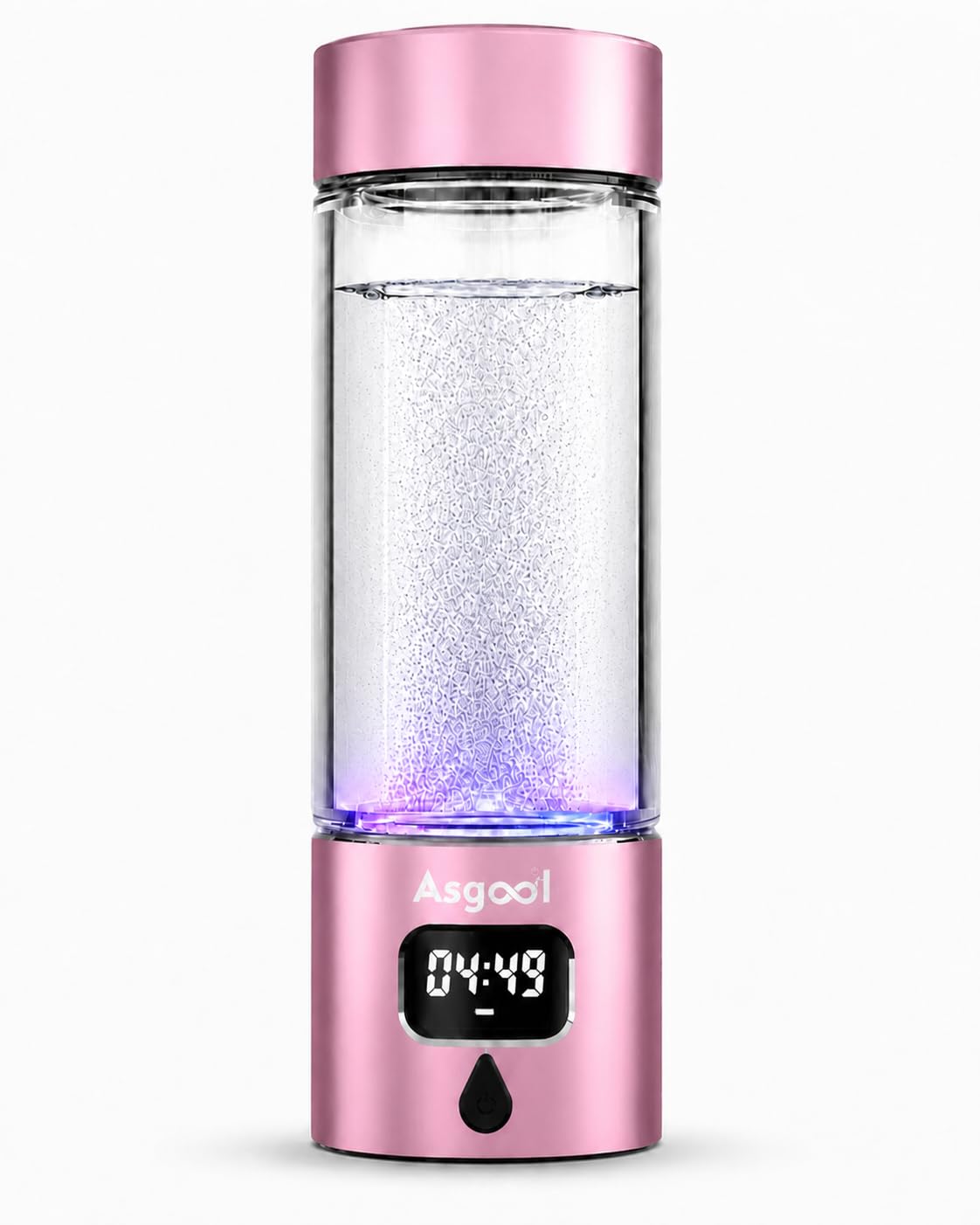 Hydrogen Water Bottle Generator, 5000 PPB Hydrogen Rich Water with LED Timer, Rechargeable, Glass Bottle with Aluminum Alloy Shell, 1300mAh Battery for Home Office Travel (Pink)