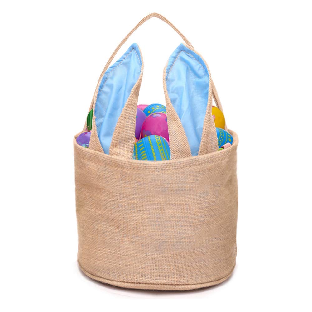 DomeStar Easter Bunny Basket, Cloth Easter Basket Jute Cotton Rabbit Bag Tote Bag Handbag Burlap Easter Bunny Bag for Easter Egg Hunt