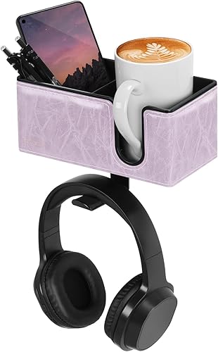 Miniatura 7 de Aurynns Soporte para tazas de escritorio con clip para bolígrafo, soporte para auriculares, gancho giratorio de abrazadera debajo del escritorio