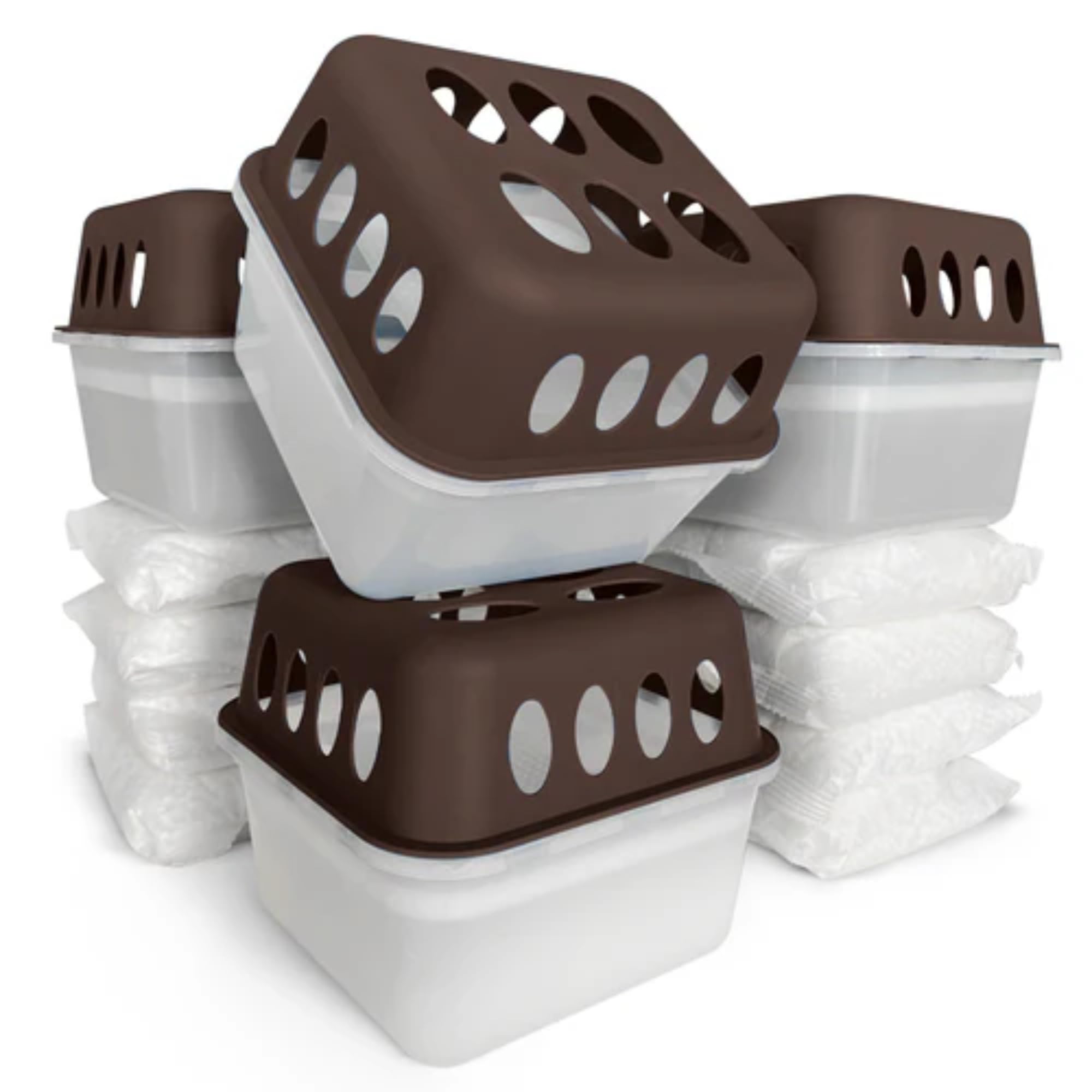 KARAT 8 x Luftentfeuchter mit 16 x 400g Nachüll-Beutel Granulat Raumentfeuchter nachfüllbar & wiederverwendbar (Braun, HAVA)