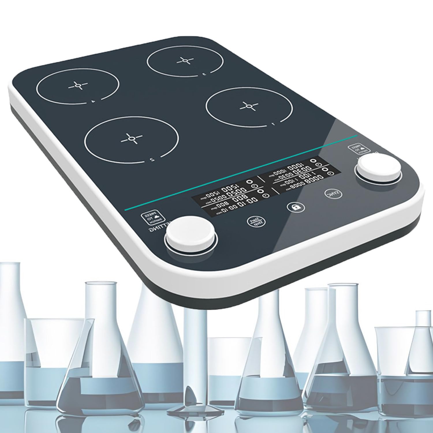 Agitador magnético Digital de 4 Posiciones de 1000 ml, Mesa de agitación multietapa para Laboratorio, Placa de agitación magnética con Panel de Vidrio, Rango de Velocidad: 50-1500 RPM