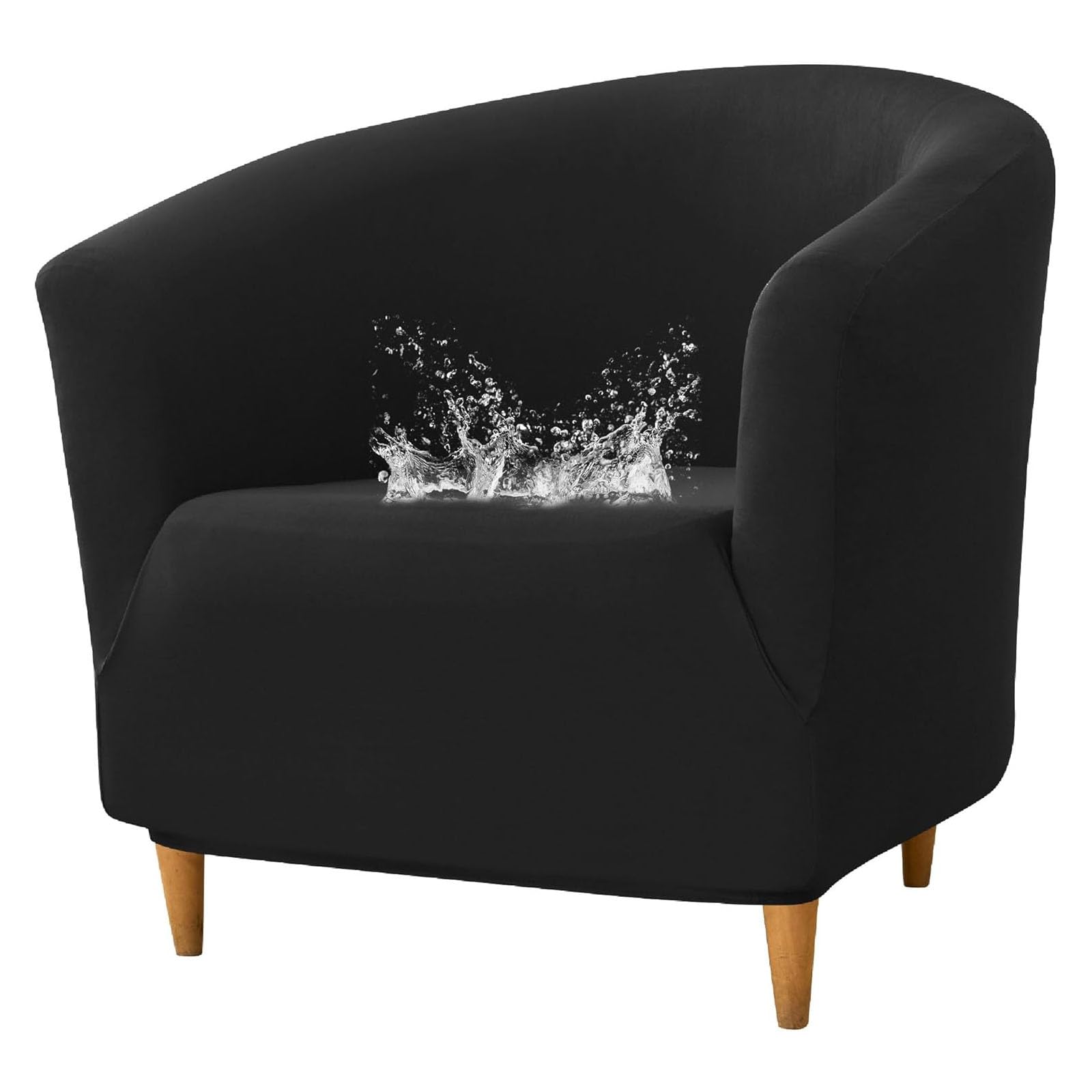 GUYIRT Waterproof Slip Cover for Club Chair, Barrel Chair Covers Slipcover 1 Piece, Tub Chair Covers for Living Room, Round Couch Covers Stretchable (black)