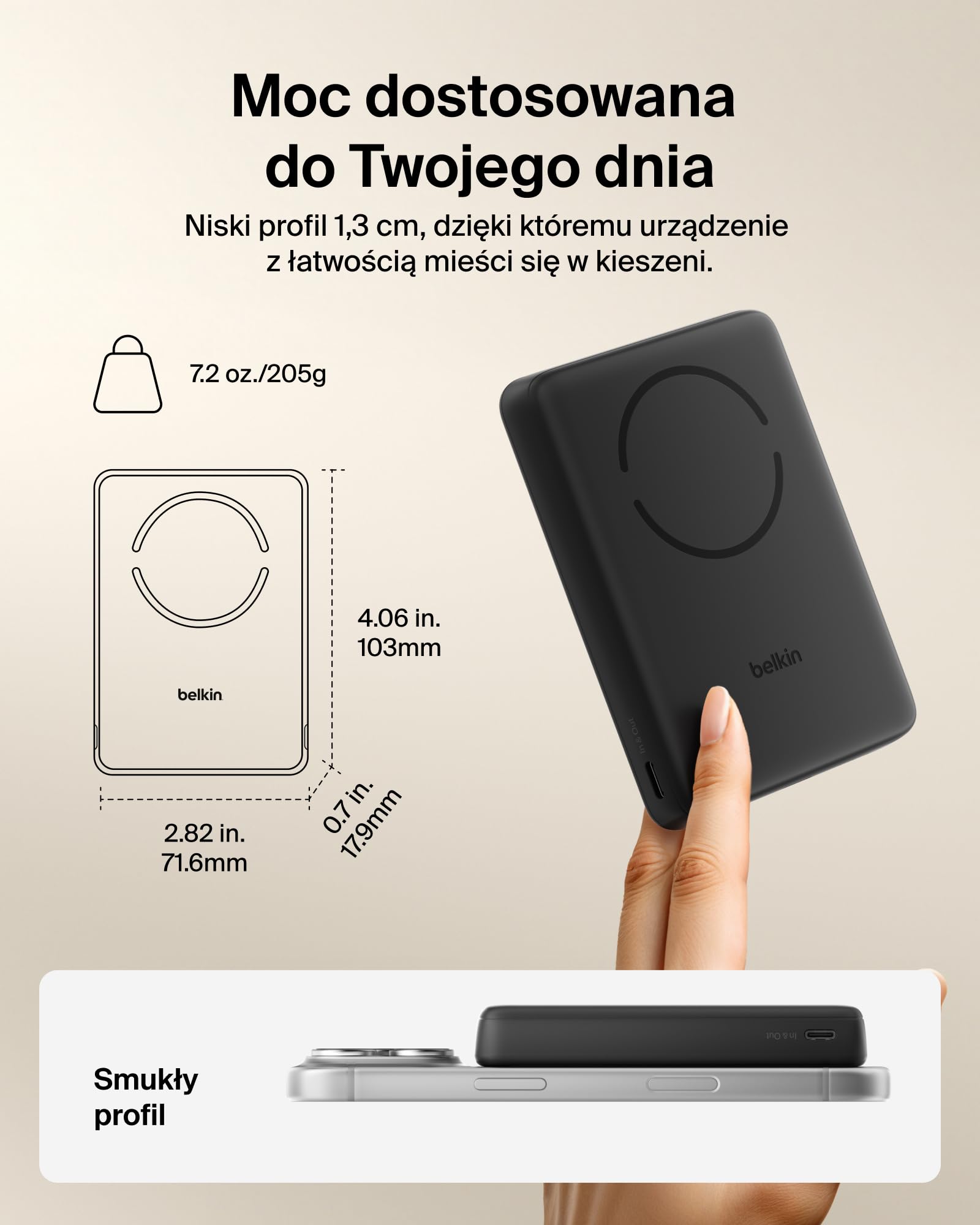 Belkin BoostCharge Magnetyczny Powerbank 10 000 mAh z Pierścieniem – Czarny | Powerbank Bezprzewodowy 10 000 mAh Qi2, Pierścień Magnetyczny do Akcesoriów, 2 Porty USB-C, Naładowany, Kabel w Zestawie