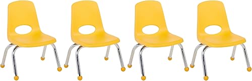 FDP 10377-YE - Silla escolar apilable de 10 pulgadas, asiento apilable para estudiantes con patas de acero cromado y deslizadores de bolas para