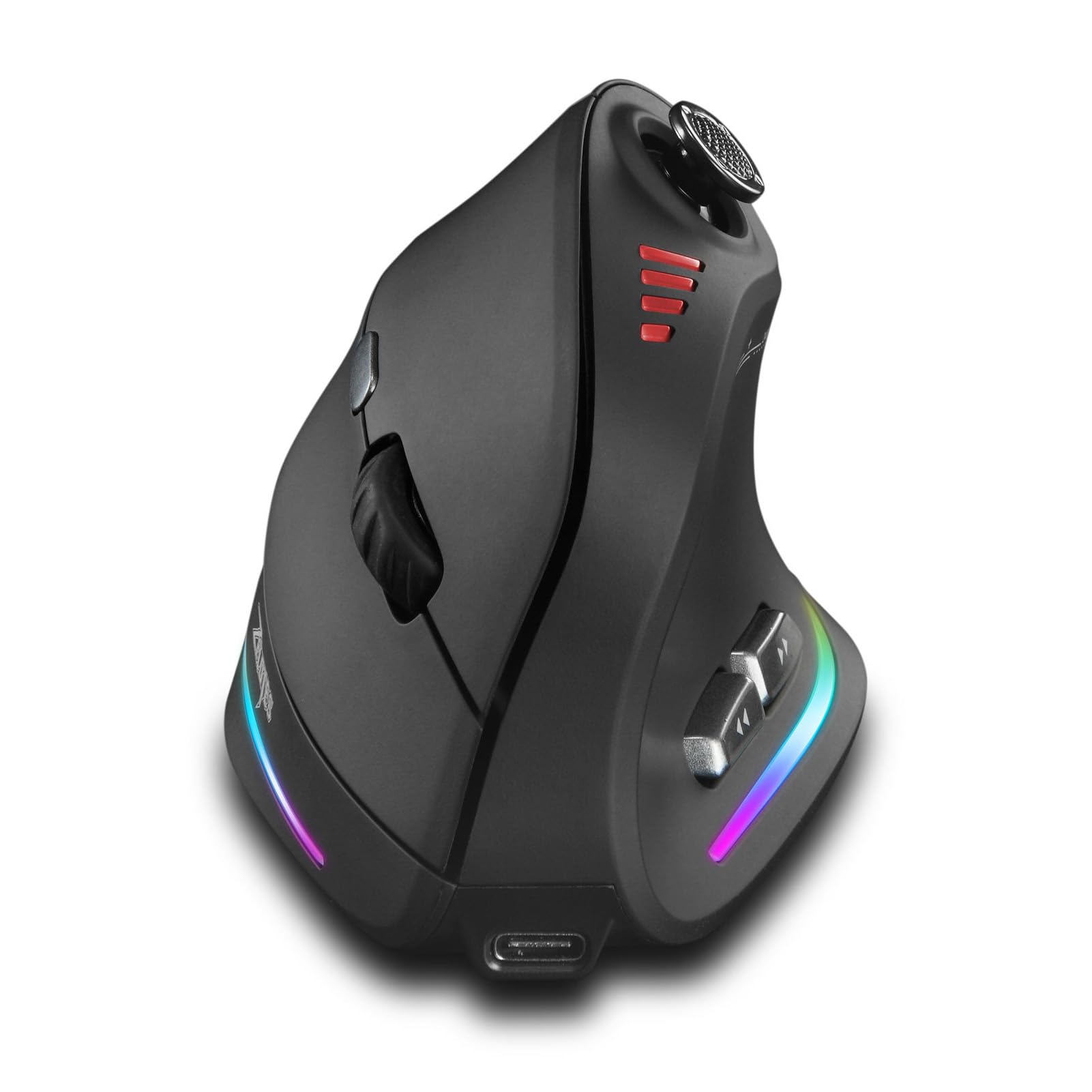 Mouse Ergonomico Verticale, modalità Triple (BLACK) | Mouse da gioco wireless, con joystick, ricaricabile 800mAh, 24000 DPI, per PC portatile