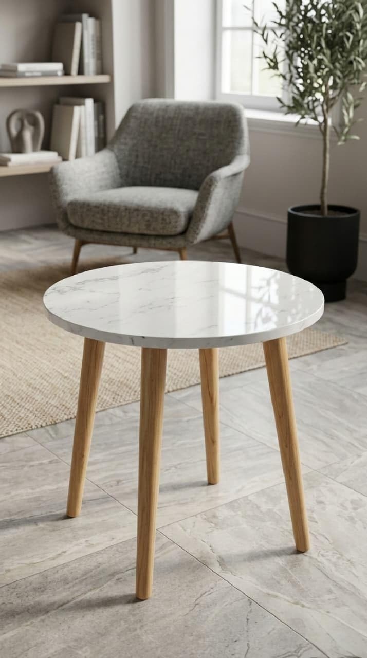 Star Furniture Round Side Table, Small End Table for Living Room, Modern Accent Table Coffee Side Table with Solid Wood Legs for Small Space, Easy Assembly, White-image-43