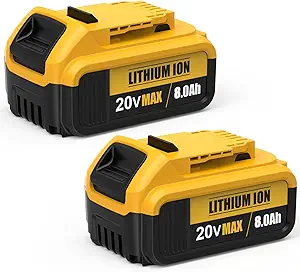 2-Pack 8.0Ah Replacement for Dewalt 20V Max Battery, Compatible with 20 Volt Batteries Cordless Power Tools DCB206 DCB201 DCB203 DCB205 DCB204 DCB207, Lithium Ion Battery, LED Indicator
