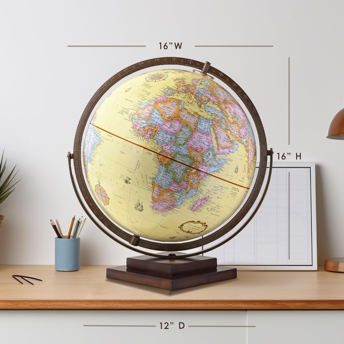 Waypoint Geographic Revolution Globe, 12” Diameter Desktop World Globe, Gyromatic Full-Swing Movement, Decorative For Home or Office Decor, Antique