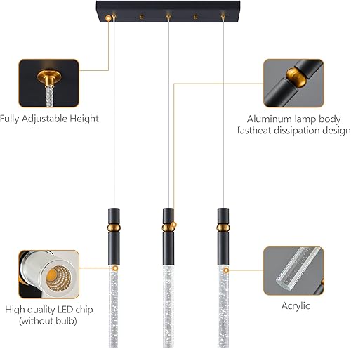 Miniatura 4 de LMQNINE Lámparas de techo regulables para cocina, luz LED moderna, color negro, mini lámpara colgante con cristal de burbujas para cocina, isla,
