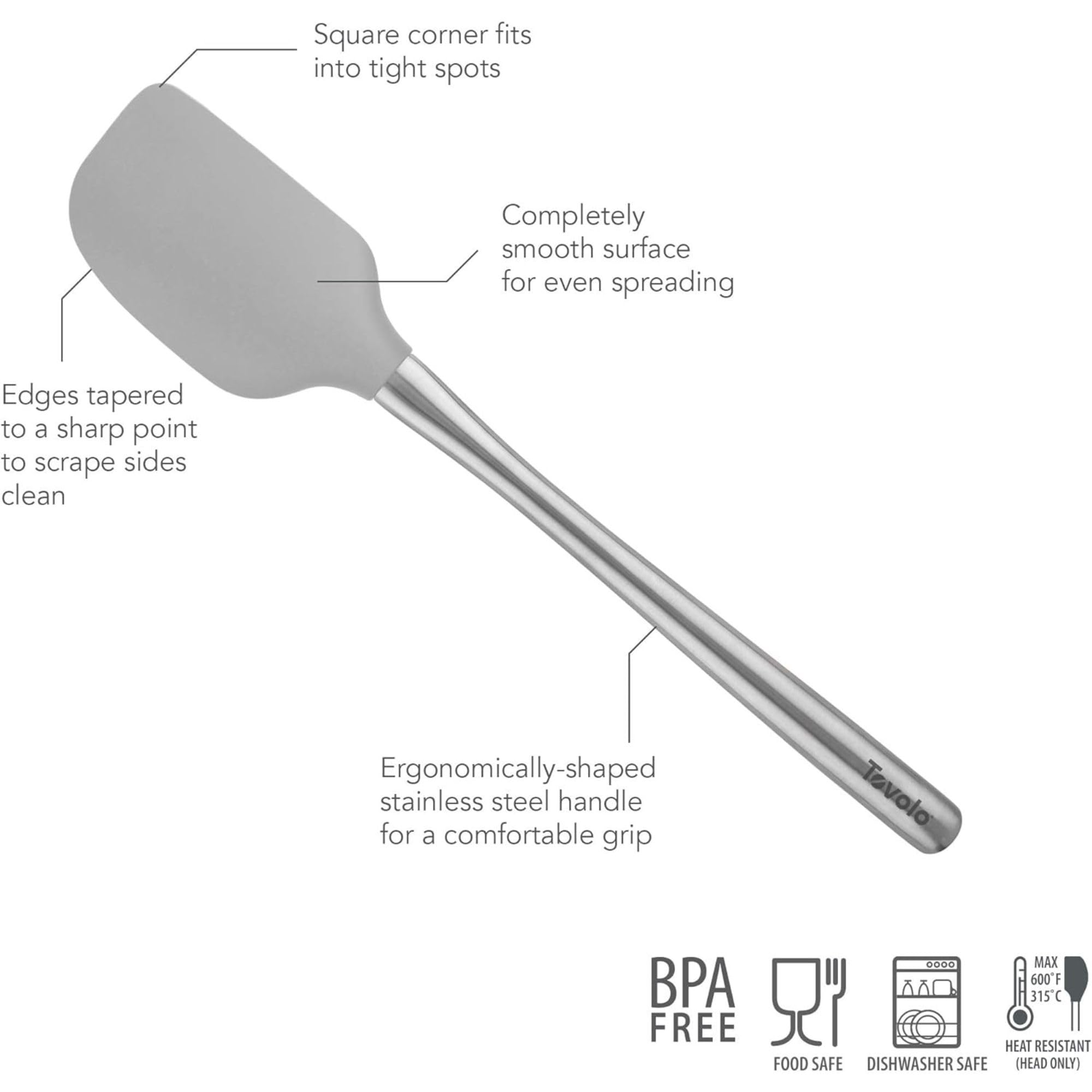 Tovolo Flex-Core Pfannenwender mit Edelstahlgriff, hitzebeständiger und BPA-freier Silikonwenderkopf, sicher für Gusseisen & Antihaft-Kochgeschirr, spülmaschinenfest: Zuhause & Küche