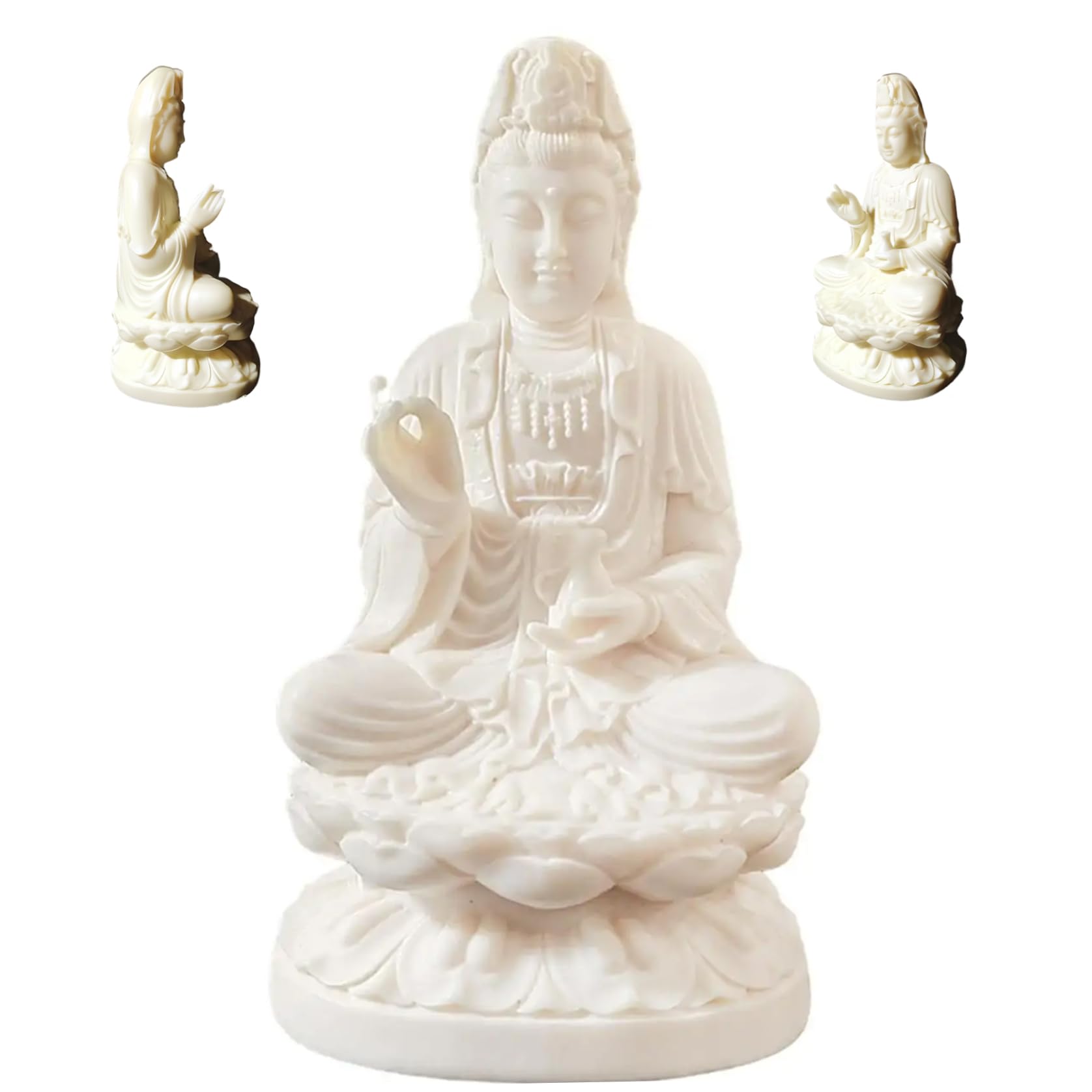 Striegro Quan Yin Statues, Kuan Yin Statue with Vase and Lotus Throne, Hand-Carved Home Decor for Office, Meditation Room, or Zen Altar..