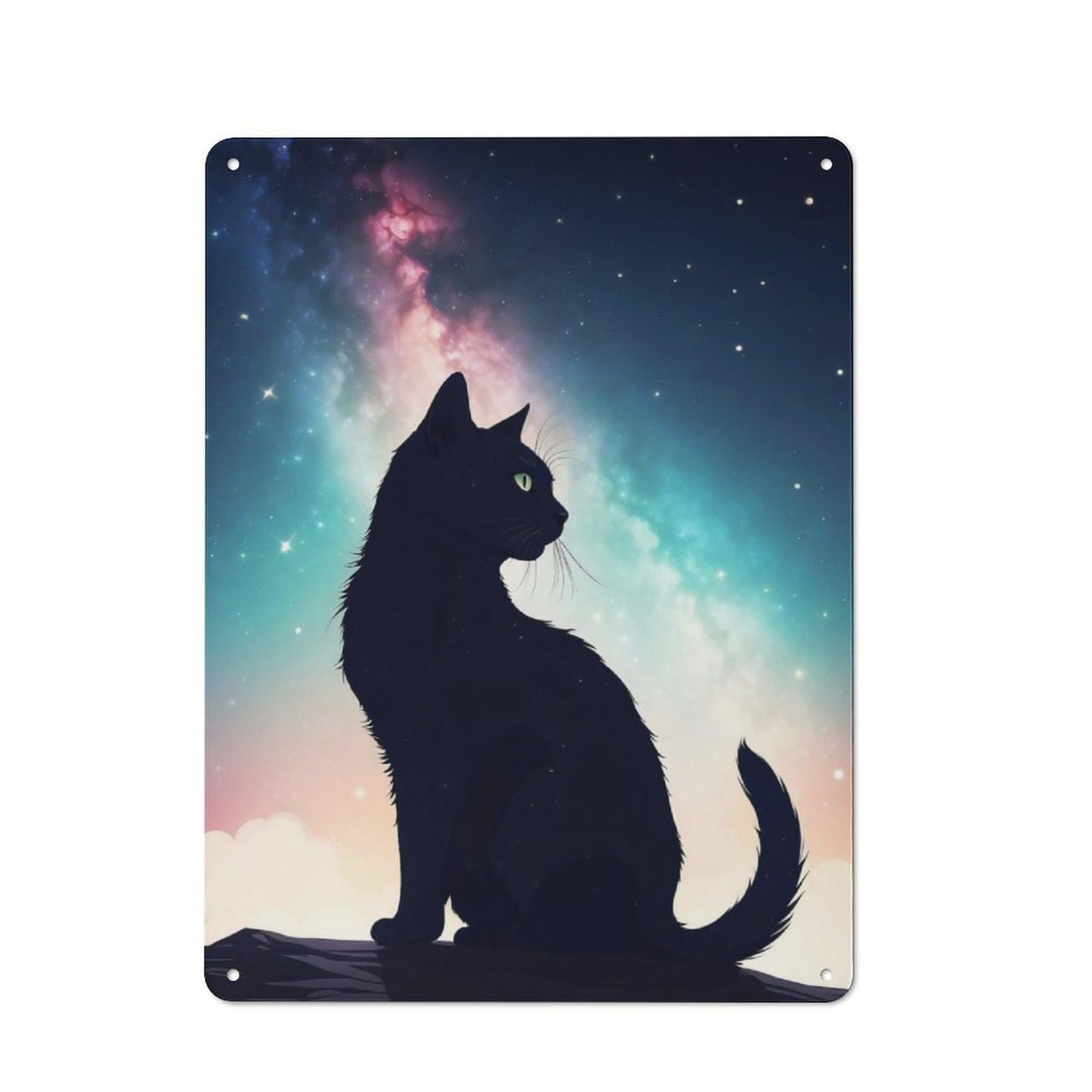 Junmoney Cosmic Cat Retro Metal Wall Decor 40X30cm, Tin Wall Sign For Bakery, Diner, Cafe Or Family Room