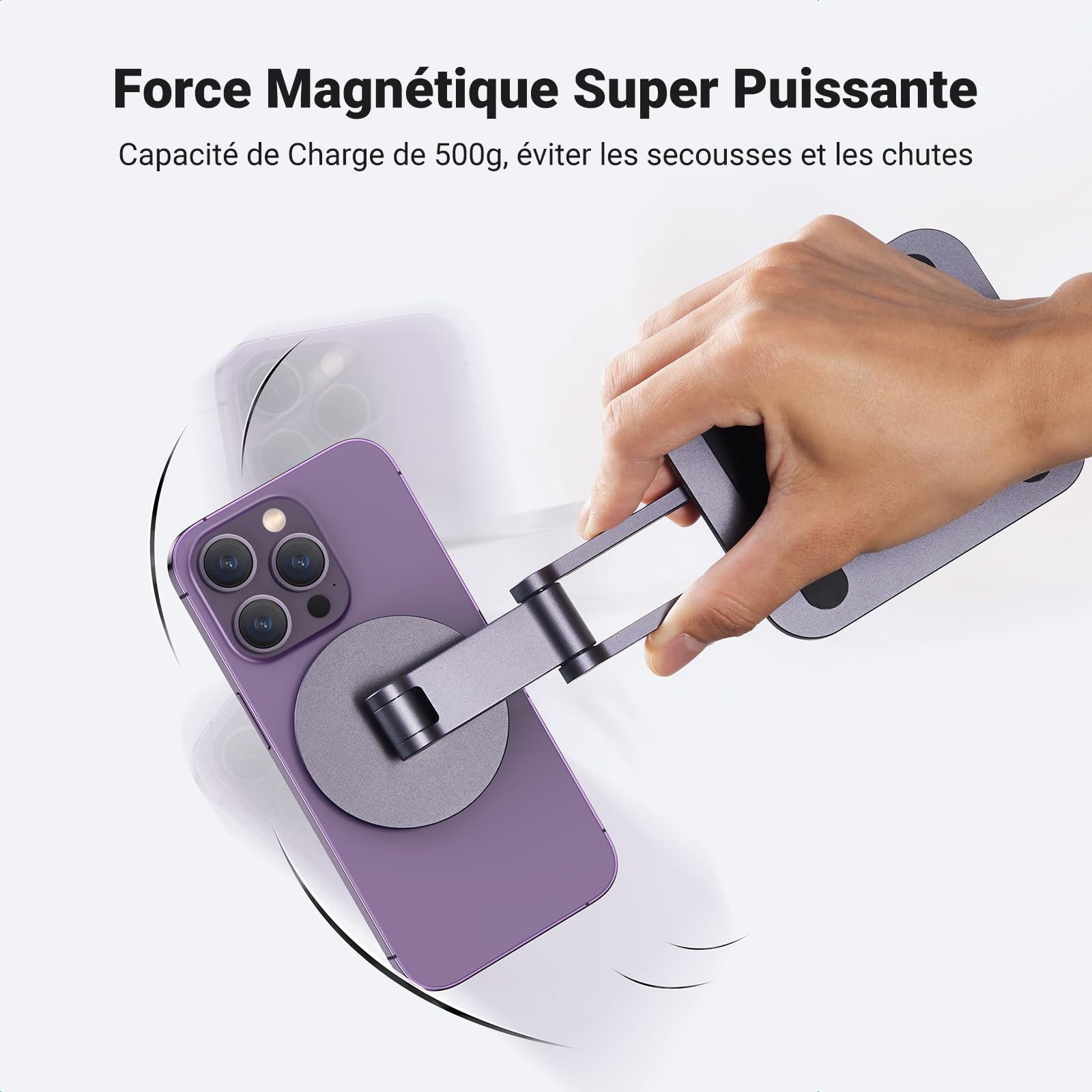 UGREEN Support Téléphone Magnétique Bureau Réglable Porte Smartphone Aimanté Pliable avec Anneaux Métallique Compatible avec MagSafe iPhone 16 Plus Pro Max 15 14 13 Galaxy S24 Ultra S23 (Gris)