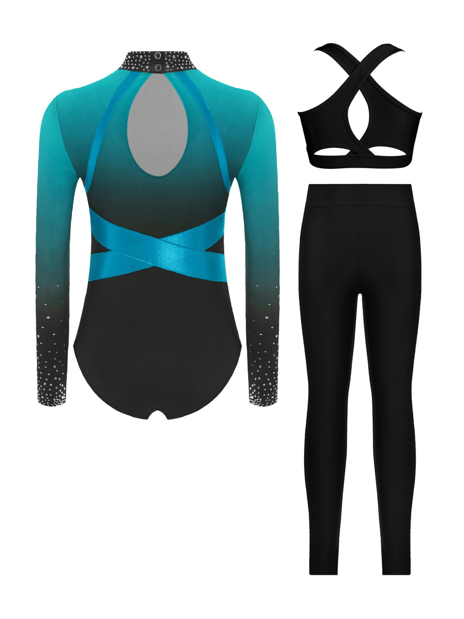 Oyolan Maillot Brillante Danza Niña Body Gimnasia De Elástico Con Leggings Largos De Deporte Mono De Baile Elástico Disfraz De Ballet