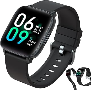 JXFY Smart Watch for Men,1.4'' Full Touch Fitness Tracker Heart Rate Monitor Message Notification IP68 Waterproof Outdoor Sports Stopwatch,Black
