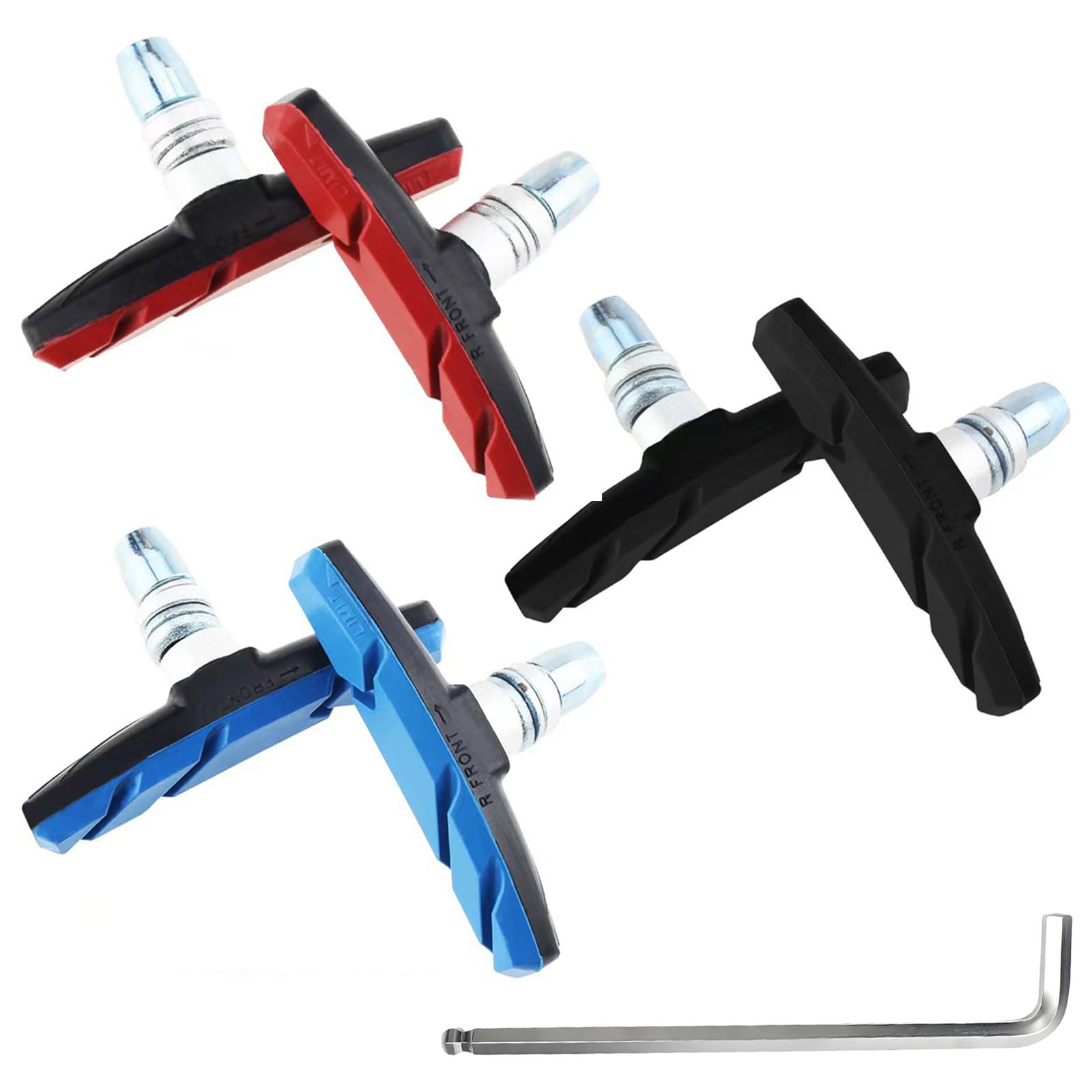 V Brake Pads, 3Pairs Bike Brake Pads, 70mm Bicycle Brakes Blocks Set with 1 L-Shaped Hex Wrench for Bicycle with V-brake System Over 20 Inches (3 Color)