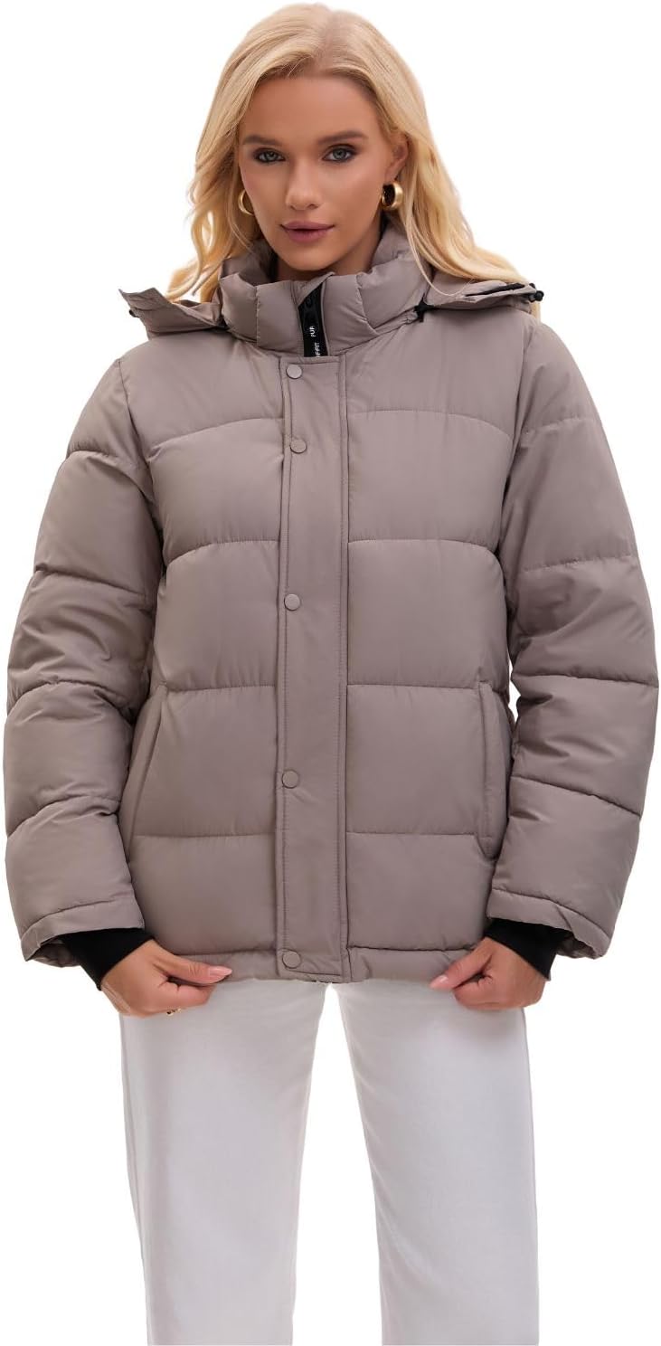 Women Mid Lenth Puffer Jacket, Warm Thicken Hooded Winter Coats, Windproof Long Sleeve & Hood,3 Pockets - Image 2