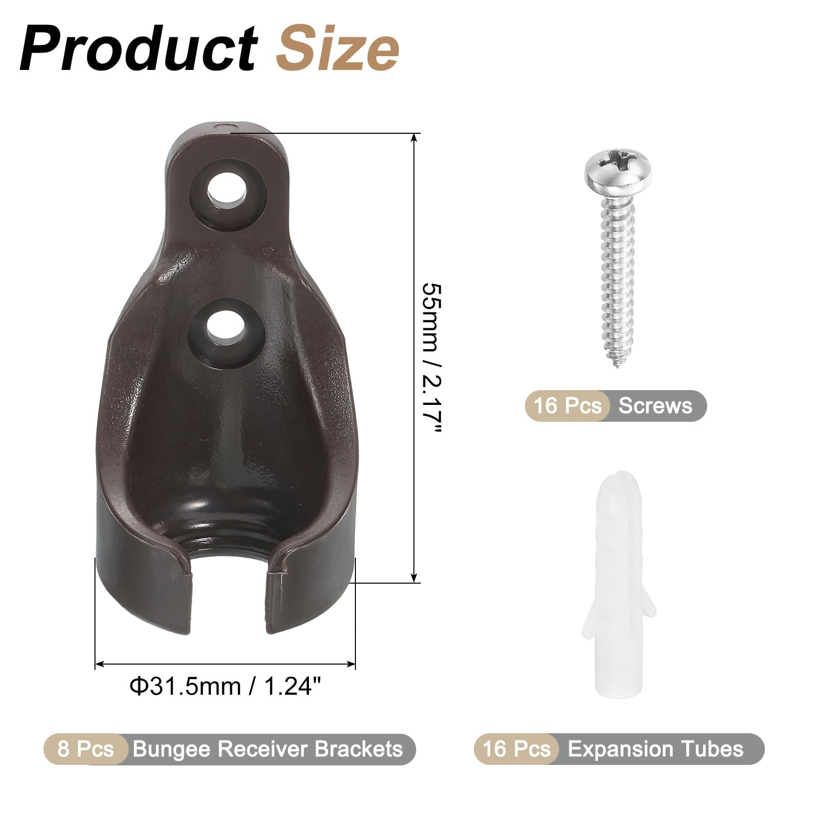 uxcell 8Pcs Bungee Ball Receivers Brackets, Universal Blinds Bungee Cord Replacement Parts for Indoor/Outdoor Roller Sun Shade Tie Downs, Coffee