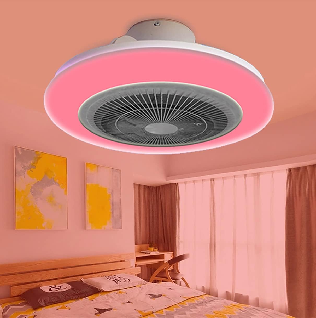 YUEGOO Ceiling Fan with Light and Remote Control Silent Bedroom RGB Led