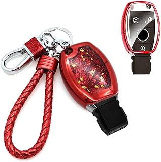 Full Coverage Protection Quicksand Key Fob Cover Key Chain for Mercedes-Benz A B C E S R M G Class (Red)