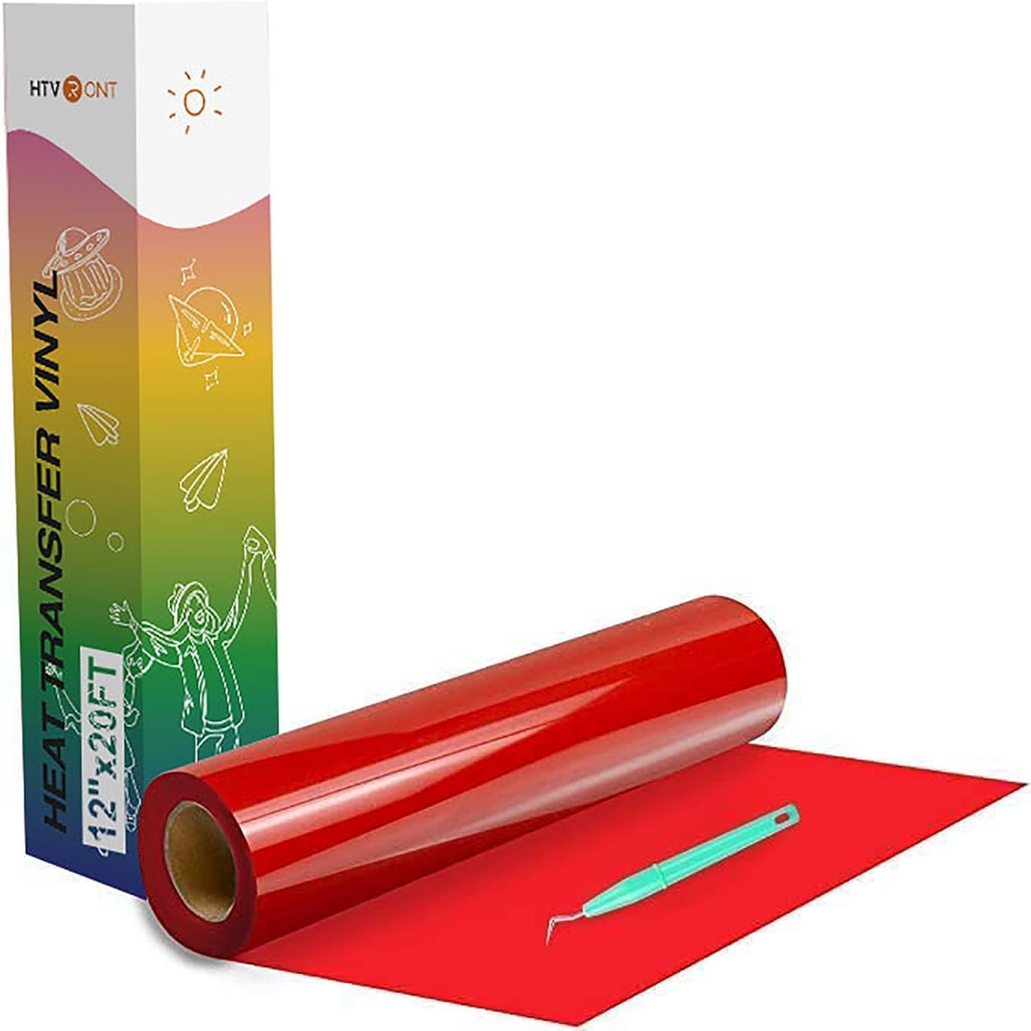 HTVRONT Plotterfolie Textil, 30,5cm x 6,1m(Rot) | PU Flexfolie, Zum Aufbügeln, Für T-Shirt & Stoffe, Einfach zu entgittern & zu bügeln, Für alle Plotter
