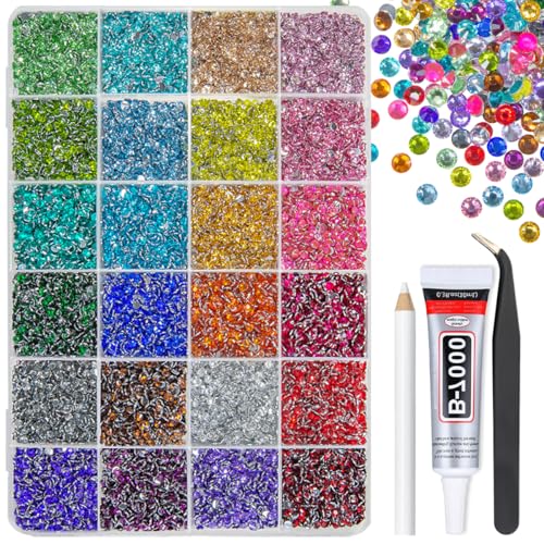 qiipii 24 Color 13800pcs 3mm Crystal Resin Rhinestones for Bedazzling Crafting Flatback Stones Colorful Gems Diamonds Charms for Nails Eyes Face Makeup Tumblers Bottles DIY Crafts Clothes Shoes Phones
