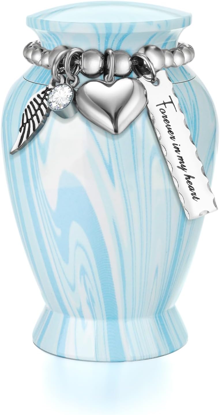 SOITIS Mini Urn for Human Ashes 2.8 Inches Aluminum Small Urns for Human Ashes Keepsake Cremation Urns Decorative Urn for Women Men - Serenity Blue Holder